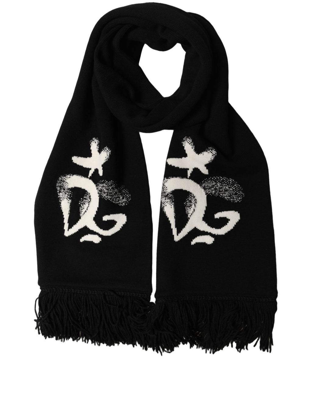 Black Cashmere Knitted Fringed Foulard Scarf