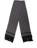 Black Silk Geometric Fringed Neck Shawl Scarf
