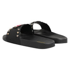Black Heart Patch Rubber Calfskin Slippers Shoes