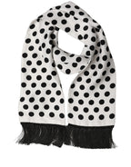 Black White Polka Dot Fringed Lace Stole Scarf