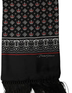 Black Silk Crown Fringed Neck Shawl Scarf