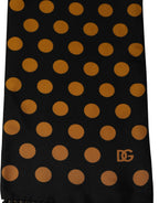 Men Black Orange Polka Dot Fringed Lace Stole Scarf
