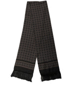 Black Silk Geometric Fringed Neck Shawl Scarf