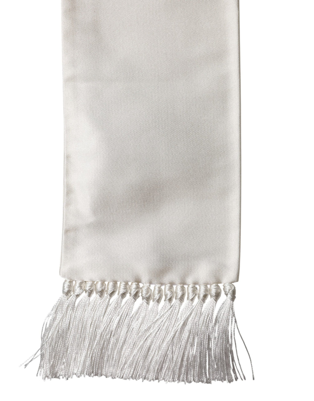 Men White Satin Silk Fringed Lace Stole Scarf