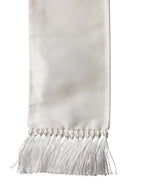 Men White Satin Silk Fringed Lace Stole Scarf
