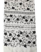 White Floral Silk Fringed Neck Shawl Scarf