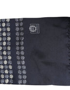 Men Navy Blue Geometric Dot Silk Fringed Neck Shawl Scarf