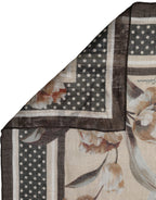 Men Beige Floral Linen Square Foulard Scarf