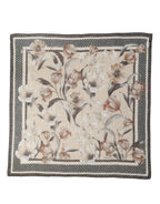 Men Beige Floral Linen Square Foulard Scarf