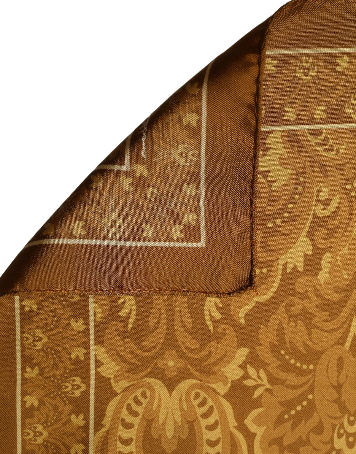 Brown Silk Damask Pocket Square Foulard Scarf