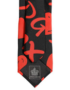 Black Silk Red Graphic Hearts Adjustable Tied Necktie Tie