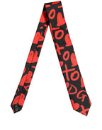 Black Silk Red Graphic Hearts Adjustable Tied Necktie Tie
