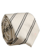 Men Off White Silk Stripes Adjustable Tied Necktie Tie