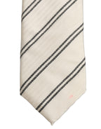 Men Off White Silk Stripes Adjustable Tied Necktie Tie