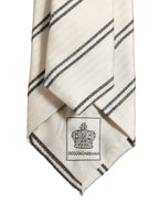 Men Off White Silk Stripes Adjustable Tied Necktie Tie