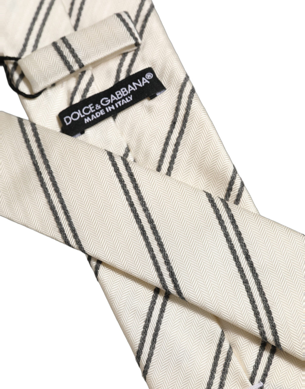 Men Off White Silk Stripes Adjustable Tied Necktie Tie