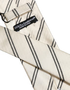 Men Off White Silk Stripes Adjustable Tied Necktie Tie