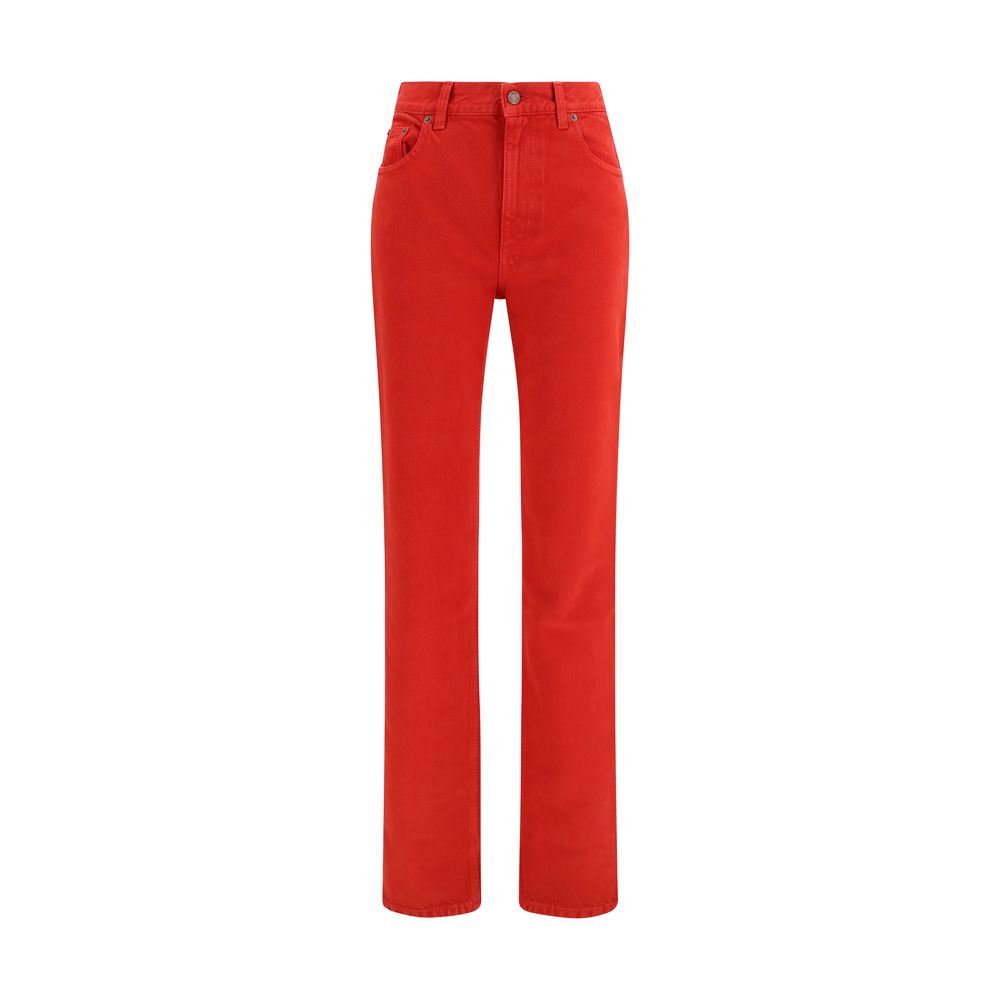 Red Cotton Straight-Leg Jeans