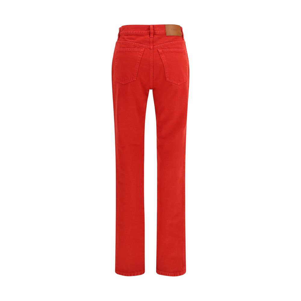 Red Cotton Straight-Leg Jeans