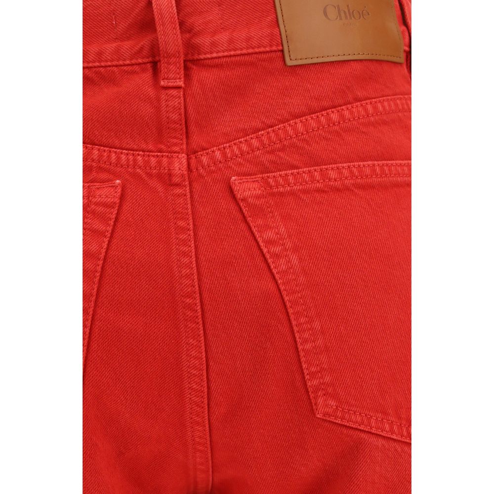 Red Cotton Straight-Leg Jeans