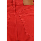 Red Cotton Straight-Leg Jeans