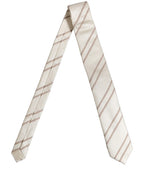 Men Off White Silk Stripes Adjustable Tied Necktie Tie
