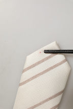 Men Off White Silk Stripes Adjustable Tied Necktie Tie