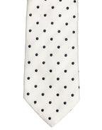 Men White Silk Polka Dot Adjustable Tied Necktie Tie