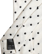 Men White Silk Polka Dot Adjustable Tied Necktie Tie