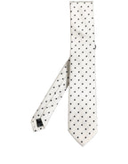 Men White Silk Polka Dot Adjustable Tied Necktie Tie