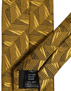 Men Gold Silk Woven Patterned Adjustable Tied Necktie Tie