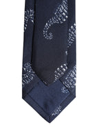 Dark Blue Silk Seahorse Print Adjustable Tied Necktie Tie