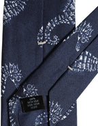 Dark Blue Silk Seahorse Print Adjustable Tied Necktie Tie