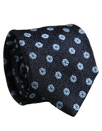 Men Blue Silk Geometric Adjustable Tied Necktie Tie