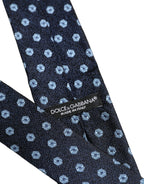 Men Blue Silk Geometric Adjustable Tied Necktie Tie