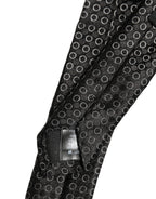 Men Black Silk Geometric Adjustable Tied Necktie Tie