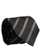 Men Black Silk Stripes Adjustable Tied Necktie Tie