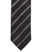 Men Black Silk Stripes Adjustable Tied Necktie Tie