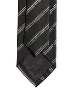 Men Black Silk Stripes Adjustable Tied Necktie Tie