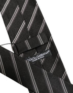 Men Black Silk Stripes Adjustable Tied Necktie Tie