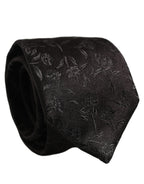 Black Silk Floral Jacquard Adjustable Tied Necktie Tie