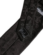 Black Silk Floral Jacquard Adjustable Tied Necktie Tie