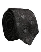 Men Black Silk Sacred Heart Adjustable Tied Necktie Tie