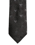 Men Black Silk Sacred Heart Adjustable Tied Necktie Tie