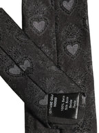 Men Black Silk Sacred Heart Adjustable Tied Necktie Tie