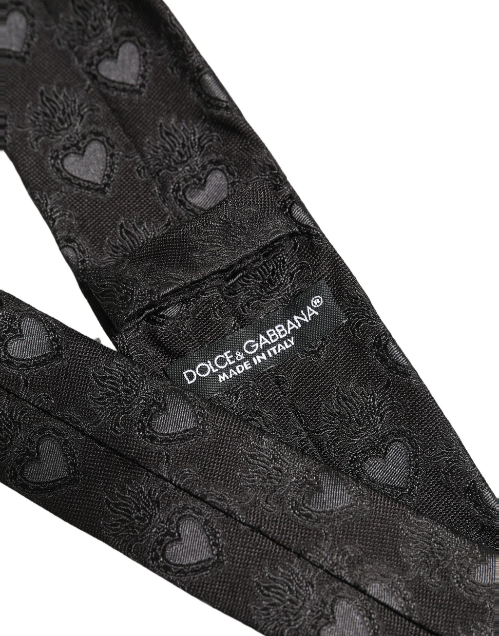 Men Black Silk Sacred Heart Adjustable Tied Necktie Tie