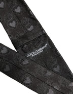 Men Black Silk Sacred Heart Adjustable Tied Necktie Tie