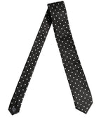 Black White Polka Dots Silk Adjustable Tied Necktie Tie