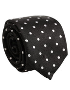 Black White Polka Dots Silk Adjustable Tied Necktie Tie