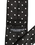 Black White Polka Dots Silk Adjustable Tied Necktie Tie